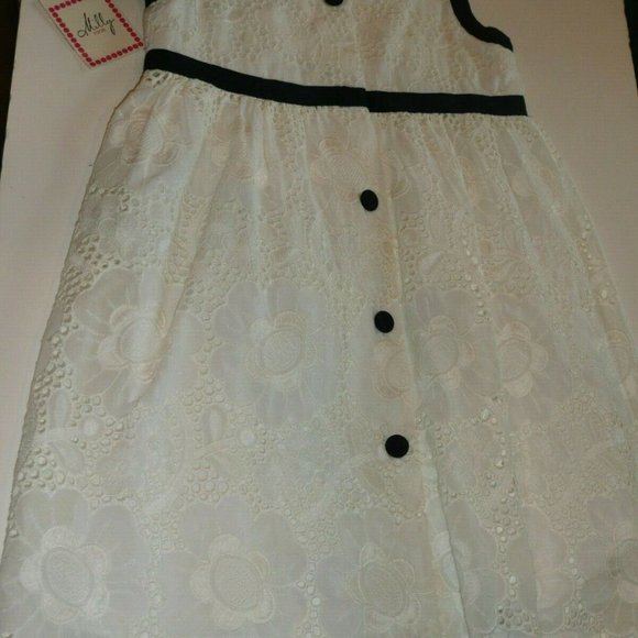 Milly Minis Little Girl Navy Silk Trim Off White Cotton Lace Dress Size 5 - Picture 6 of 12